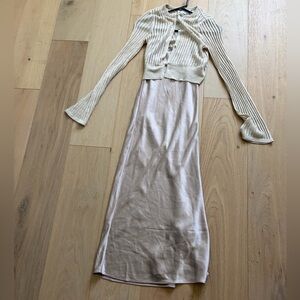 Silk dress with Button Up Cardigan